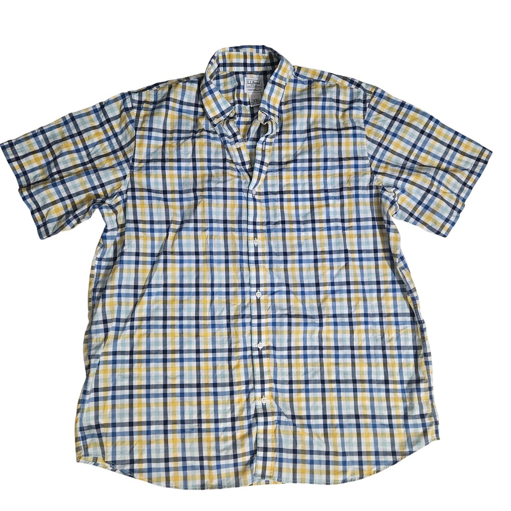 LL Bean Mens XL Traditional Fit Short Sleeve Plaid Button Down Shirt 502253